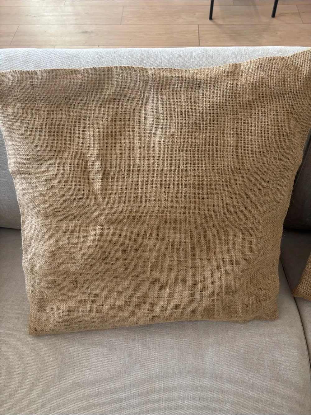 Pair of custom 100% Natural Burlap Pillow Covers - Jute made. Size 20”x20”.